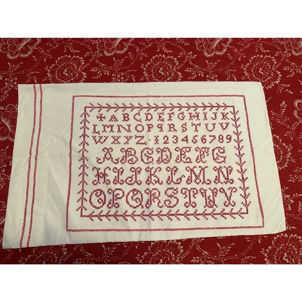 Vintage Ralph Lauren Sampler Standard Pillowcases 100% Cotton‎ Set of 2 USA RARE